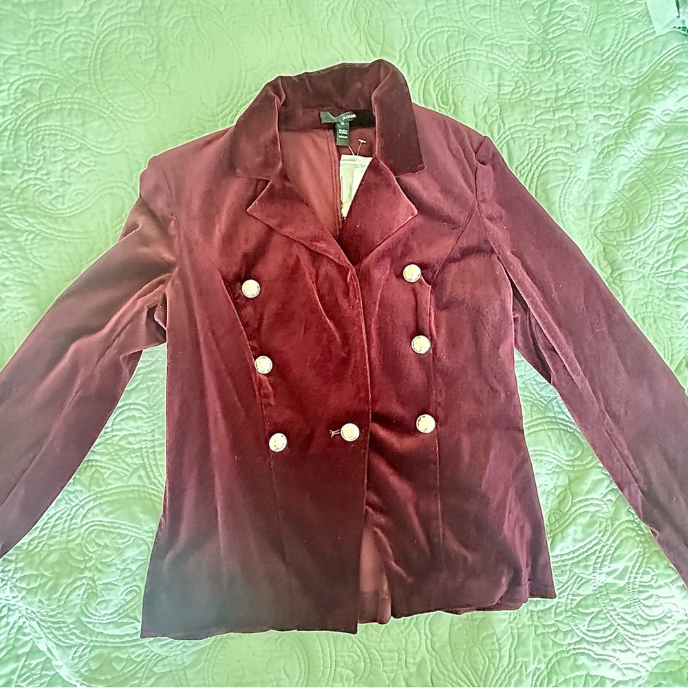 Aqua wine color Velvet look  Blazer whimsical  medium